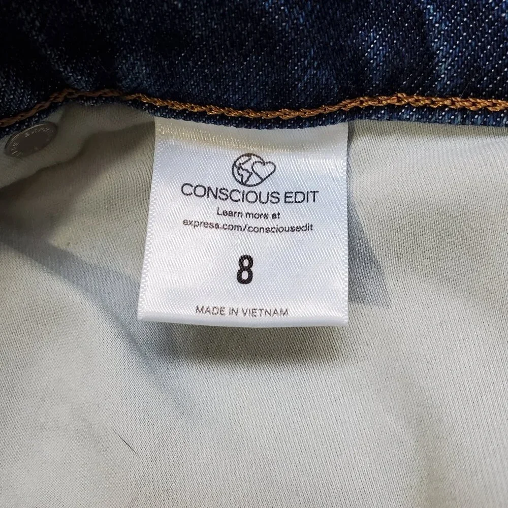 Express Super High Waisted Flare Hem Front Slit Denim Midi Skirt 8 - Picture 5 of 10